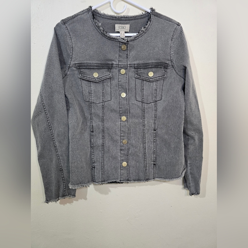 LOGO by Lori Goldstein Frayed Hem Jean Jacket
